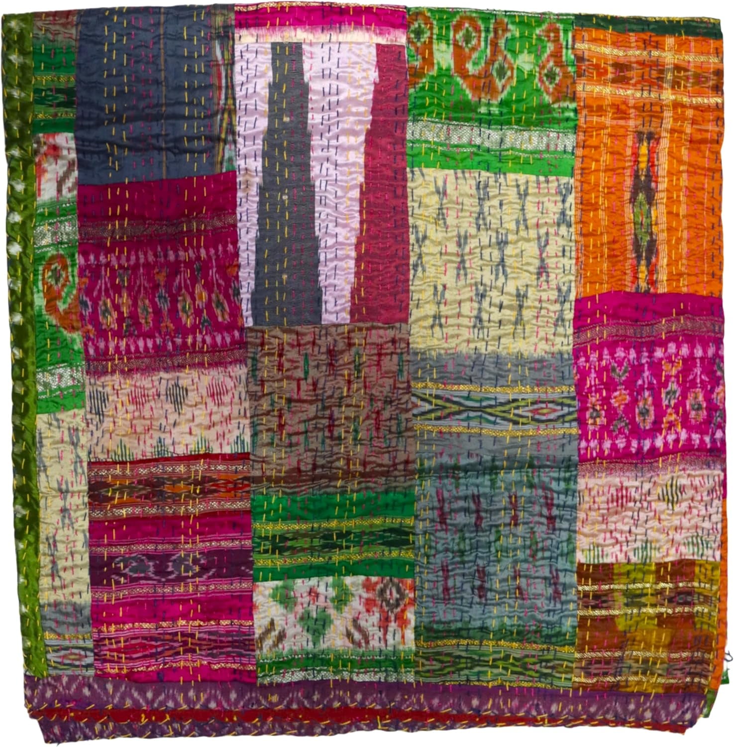 Trademoon Handwoven Silk Patola Kantha – Elegant, Lightweight, Traditional Design, Perfect for Weddings and Festivals Size - Twin / Single Size - 60" x 90" / 152 cm x 228 cm