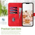 thumbnail image 3 of Wallet Case, for iPhone 12 Wallet Case,Card Holder Leather Kick-Stand Flip Cases,Wrist Strap, Closure,Shockproof Protective Cover (Red), 3 of 14