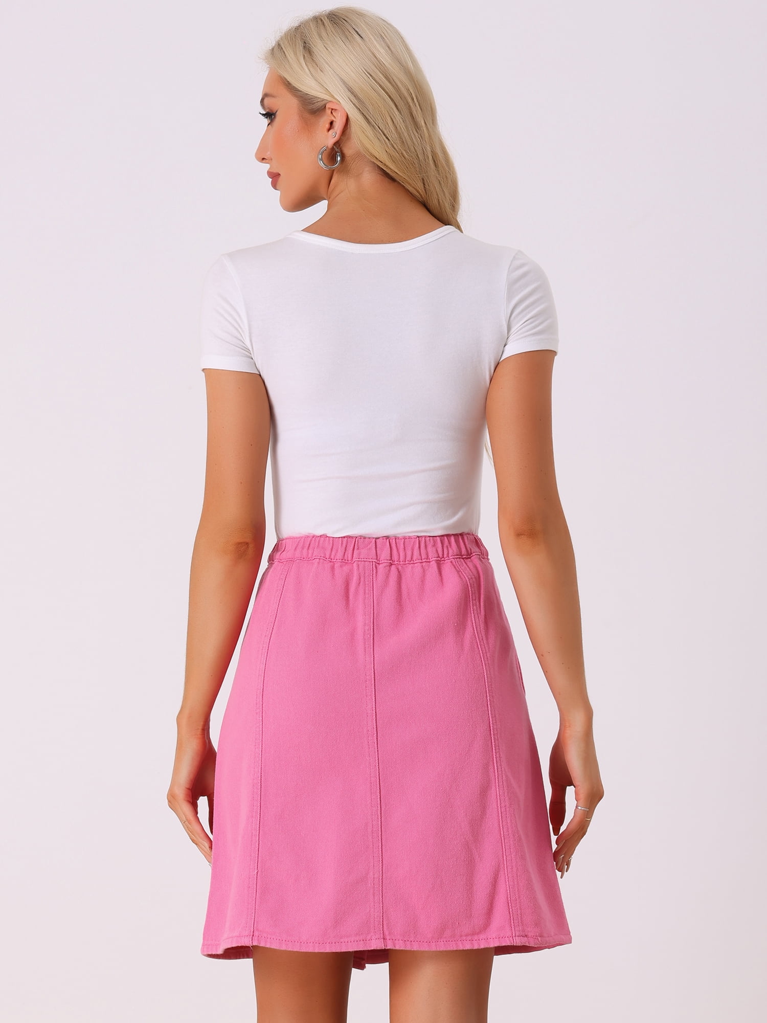 DARING DIVA Women's A-line Button Front Denim Short Skirt XS Hot Pink