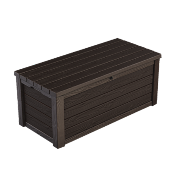 Keter Eastwood 150 Gallon Deck Box, Resin Wood Look Brown