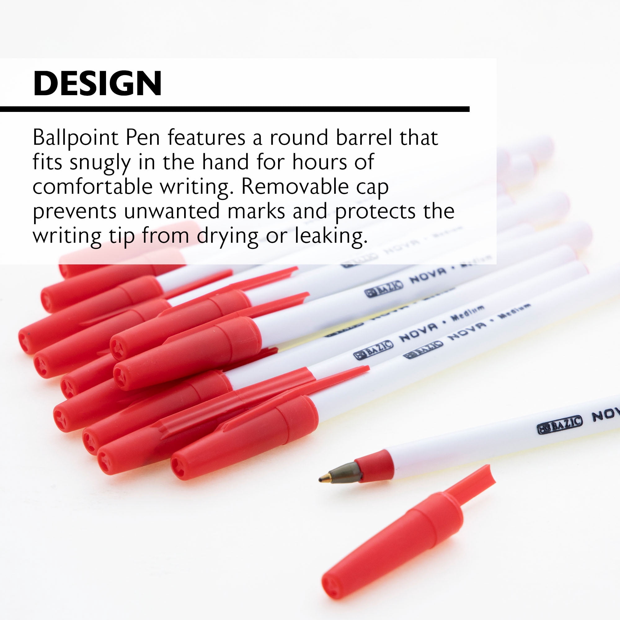 Bazic Products 305002-144 Nova Ballpoint Pen Medium Point, Red