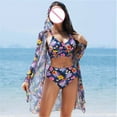 thumbnail image 2 of Tao Tao Three Piece Swimsuit Women Hawaiian Outfits Trendy Tropical Print High Waist Bikini Set With Beach Cover Ups Kimono Cardigans Dark Blue 2XL, 2 of 9