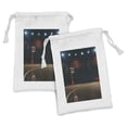 thumbnail image 1 of Basketball Fabric Pouch Set of 2, Picture of Empty Court Sport Arena Wood Floor Print Active Life, Small Drawstring Bag for Toiletries Masks and Favors, 9" x 6", Brown Black and Red, by Ambesonne, 1 of 2