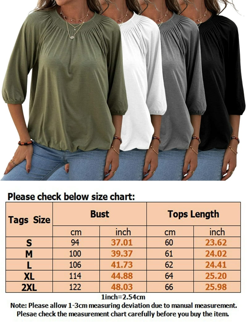 Glonme Women Fashion Elastic Waist Hem Tops Summer 3/4