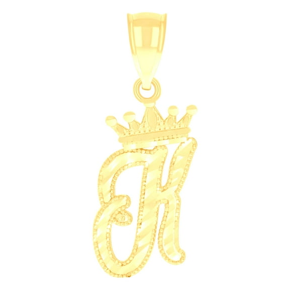 10k Yellow Gold Unisex Crown K Alphabet Initial Charm Pendant for Men Women