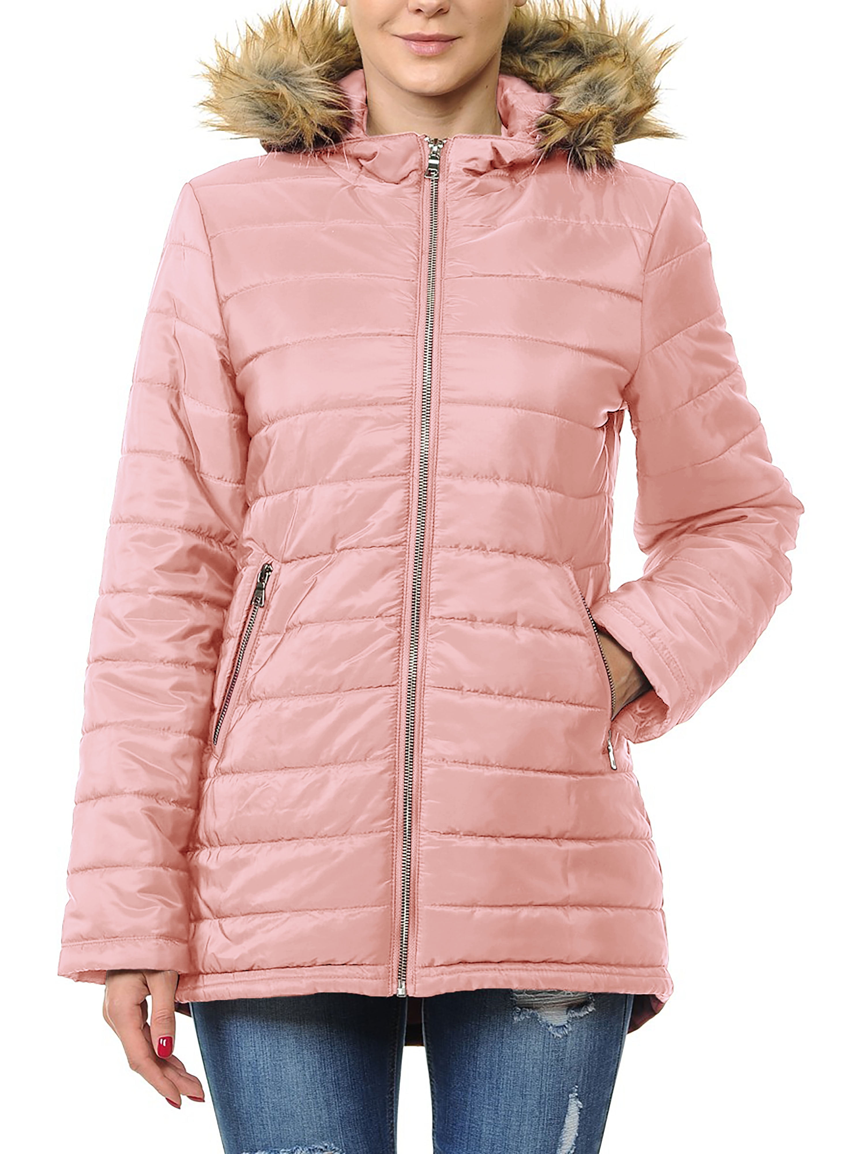 Ma Croix Women's Lightweight Puffer Jacket with Detachable Fur Hood