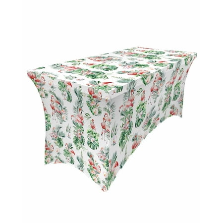 

Tropical Flamingos Leaves Flowers Summer Elastic Table Skirt Wedding Hotel Birthday Table Cover Buffet Table Tablecloth r