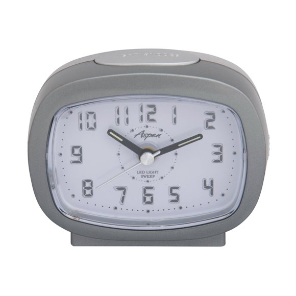 Aspen Analog Alarm Clock with Snooze & Blue LED Lighted Numbers - No Ticking Sound & Easy-to-Read Desk & Bedside Alarm Clock - Battery Operated, Retro Clock - Rectangle - Grey