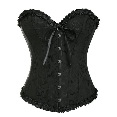 FITVALEN Corset Top Bustier Women s Overbust Satin Floral Lace up Trim Plus Size Bodyshaper