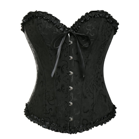 FITVALEN Corset Top Bustier Women's Overbust Satin Floral Lace up Trim Plus Size Bodyshaper