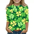 thumbnail image 1 of FAIWAD T-Shirts Tendance pour Garçons et Filles, Manches 3/4, Imprimé Trèfle, Chandail Unisexe, Col Rond Mignon, 1 of 4