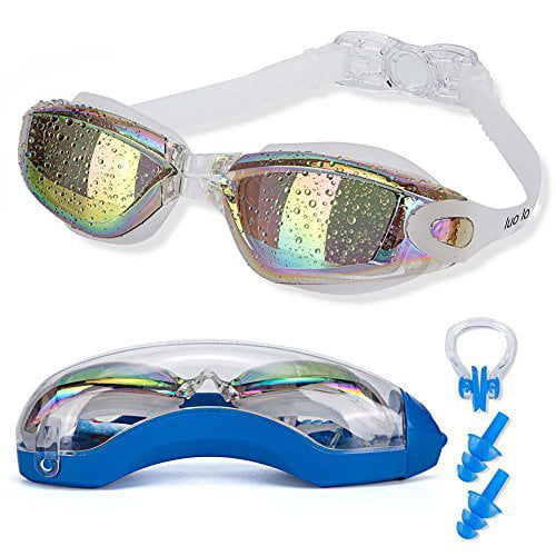 2 X Zoma Anti Fog Swimming Goggles Mirror Lenses Blue incl Case & Ear Plugs 