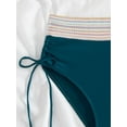 thumbnail image 6 of Women Tummy Control Swimsuits Color Block Two Piece Drawstring Bathing Suit Peacock Blue XXL, 6 of 7
