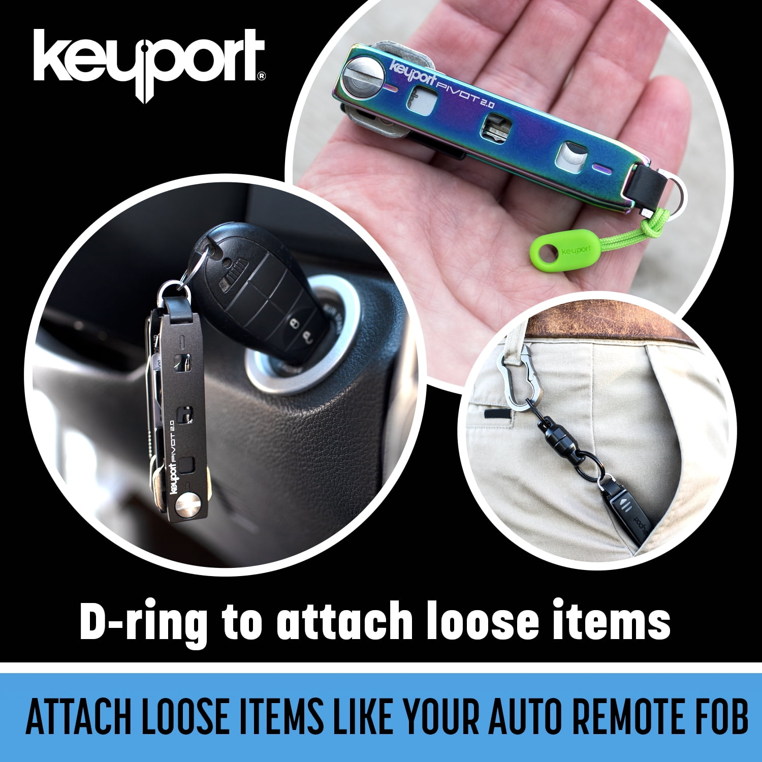 Keyport Pivot 2.0 Key Organizer Keychain (Iridescent Stainless Steel) - Keys + Pocket Tools + Lost & Found All-in-One