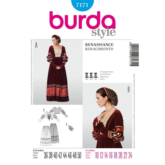Burda Style Sewing Pattern 7171 - Renaissance, Size: A (10,12,14,16,18,20,22,24)