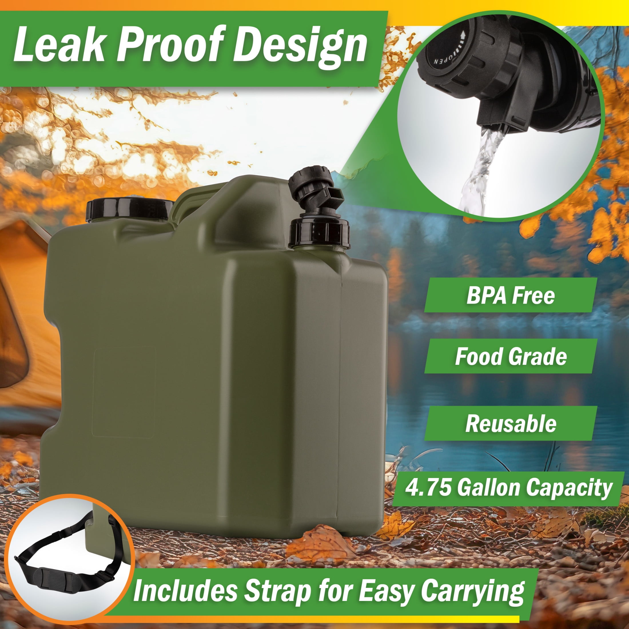Wakeman Outdoors Camping Water Jug with Spigot - 4.75 Gal BPA Free No Leak Water Container