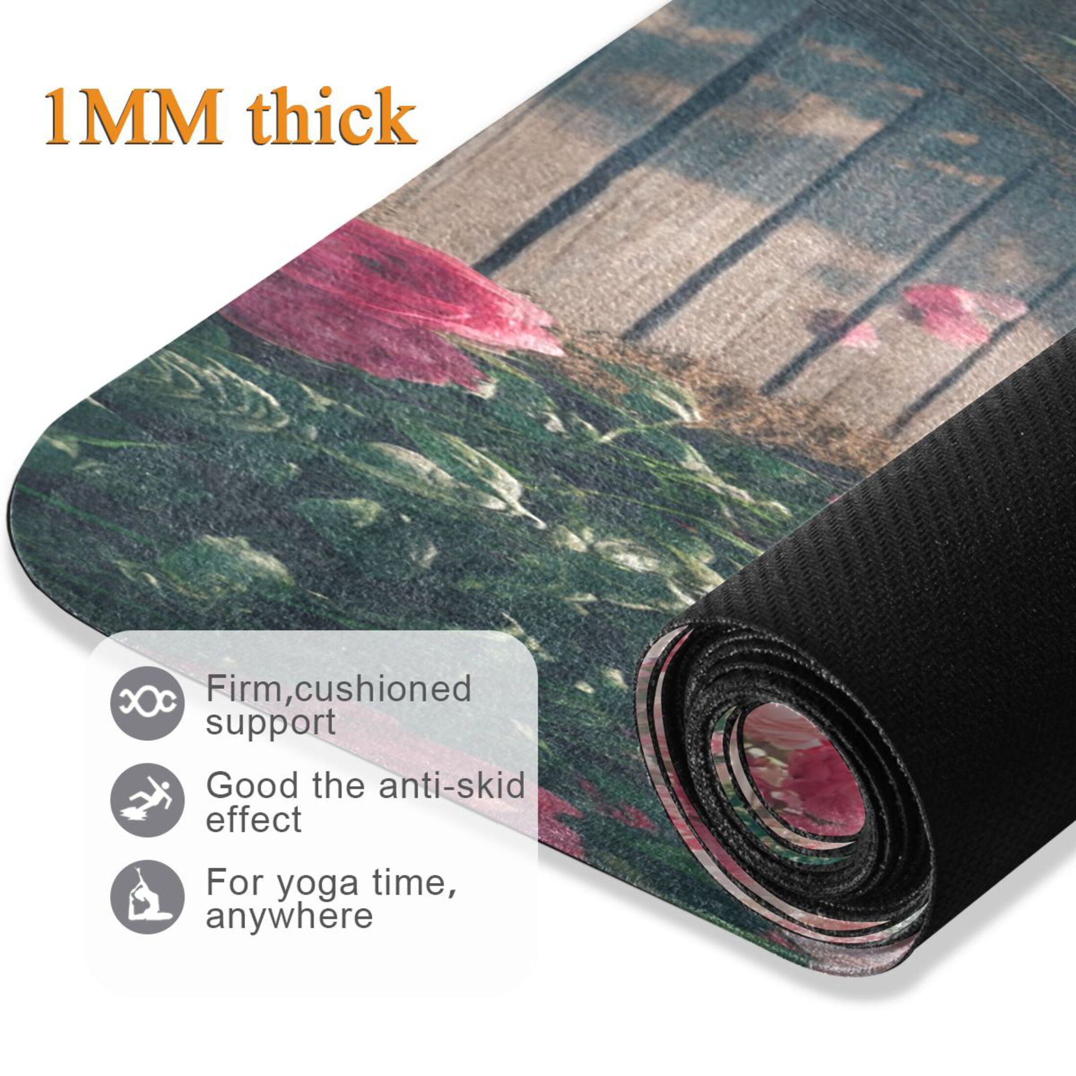 BZSMCE Yoga Mat Women Blooming Rose Garden Fitness Mat
