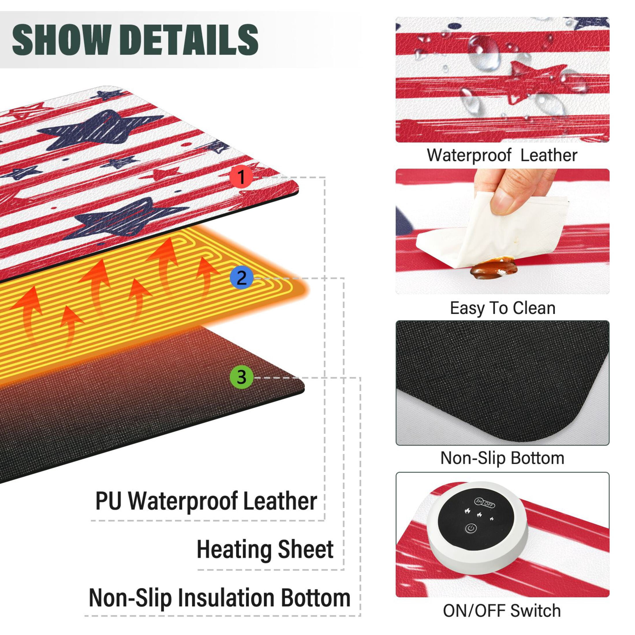 Large Heated Desk Mat Mouse Pad 31.5"x13"PU Leather Graphene Heating Desk Warmer with 3 Temperature Settings 110V US Plug Non-Slip Warm Pad for Home, Office, and Gaming Doodle Star Stripe Seamless