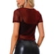 thumbnail image 3 of INSPIRAR CHIC Blusa Corto Metálica Brillante de Manga Corta Semi Transparente para Mujeres XL Roja, 3 of 6