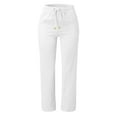 thumbnail image 2 of Rinsvye Women Solid Straight Solid Elastic Pants Long Drawstring Linen Women Waist Cotton Casual Pants Plus Pant Work Clothes For Women Office Plus Size Womens Wide Leg Sweatpants Business Casual Clot, 2 of 4