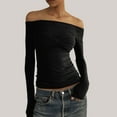 thumbnail image 2 of Women's Fashion Off Shoulder Long Sleeve Tees Slim Fit Stretchy Top - Solid Color, Backless, Perfect for Spring, Fall and Various Occasions, 2 of 4