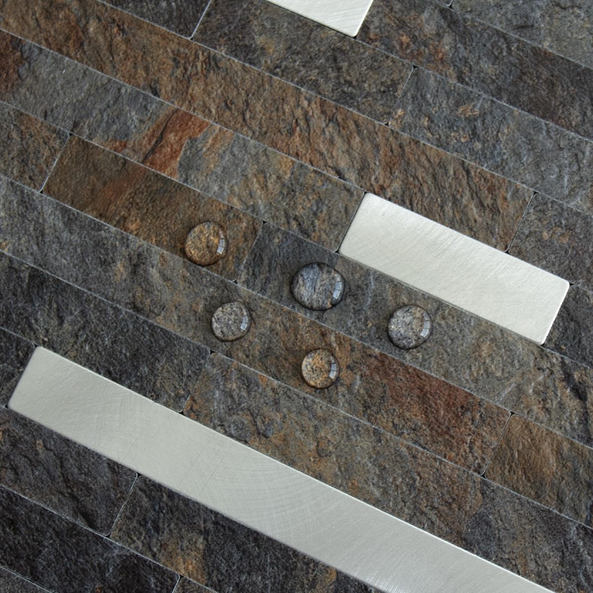 20 Sheets Rust Slate Peel And Stick Backsplash  Pvc Mixed Metal Wall Tile On For Kitchen Bathroom