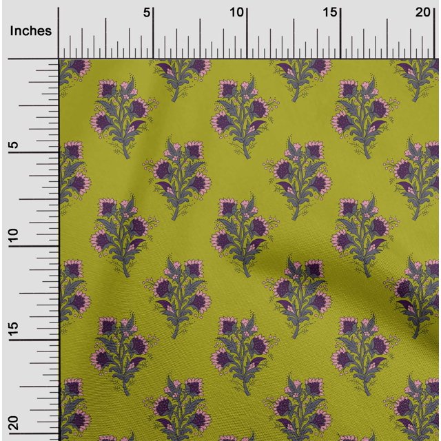 oneOone Silk Tabby Fabric Leaves & Floral Block Printed Fabric 1 Yard 42 Inch Wide