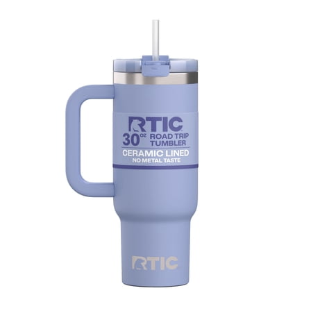 RTIC 30 oz Insulated Tumbler with Handle, Ceramic Lined, Leak-Resistant Straw Lid, Periwinkle