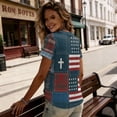 thumbnail image 4 of Iaqnaocc 4th Of July Outfits for Women Patriotic Short Sleeve V Neck 250th Anniversary Usa Shirt American Flag Stars Striped Floral Print Independence Day 1776 T Shirts for Women Light Blue XXL, 4 of 8