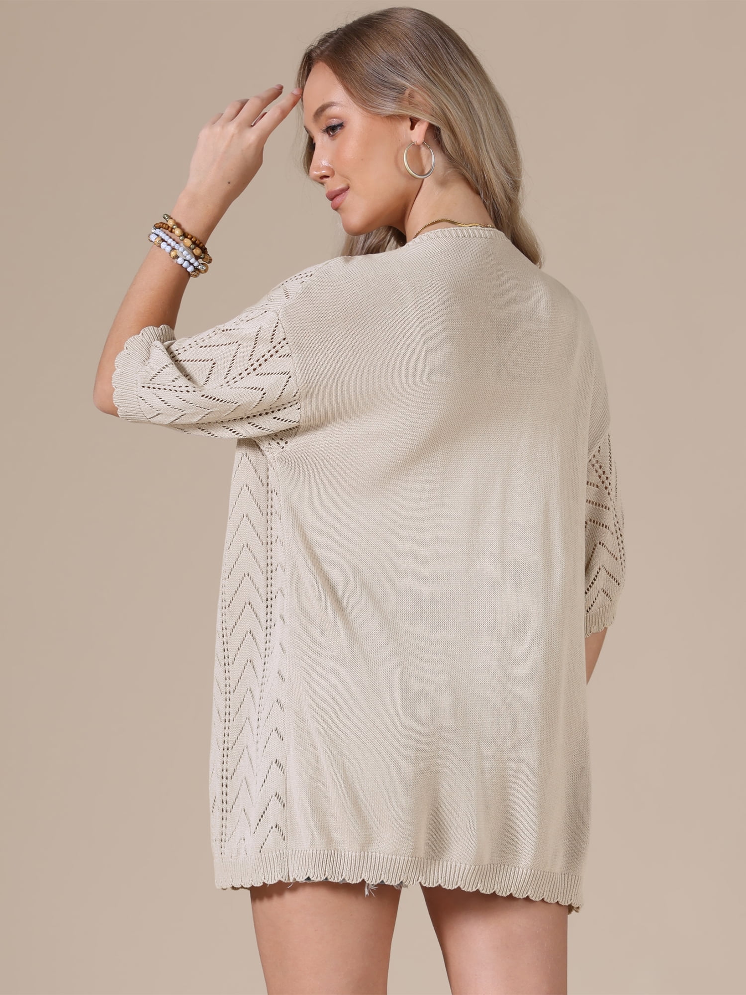 DARING DIVA Women's Lightweight Open Front Crochet Cardigan Sweaters M Khaki