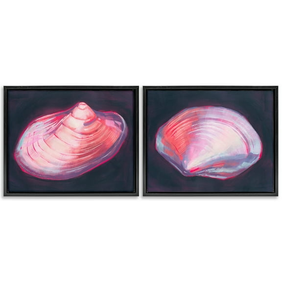 Stupell Industries Pink Clam Shells Nautical & Beach Painting Black Floater Framed Canvas Art Print Wall Art, 21 x 17, Set of 2