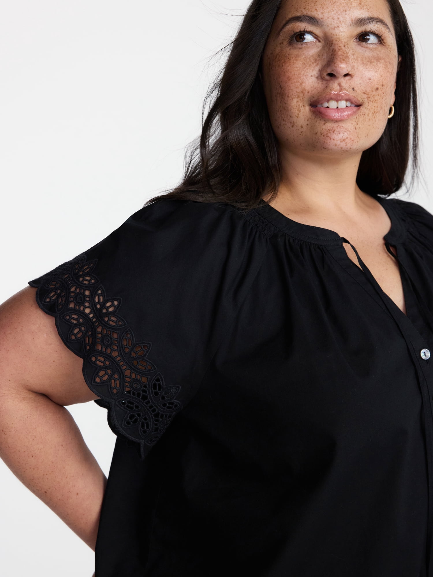 Terra & Sky Women's Plus Short Sleeve Eyelet Top , Sizes 0X-4X