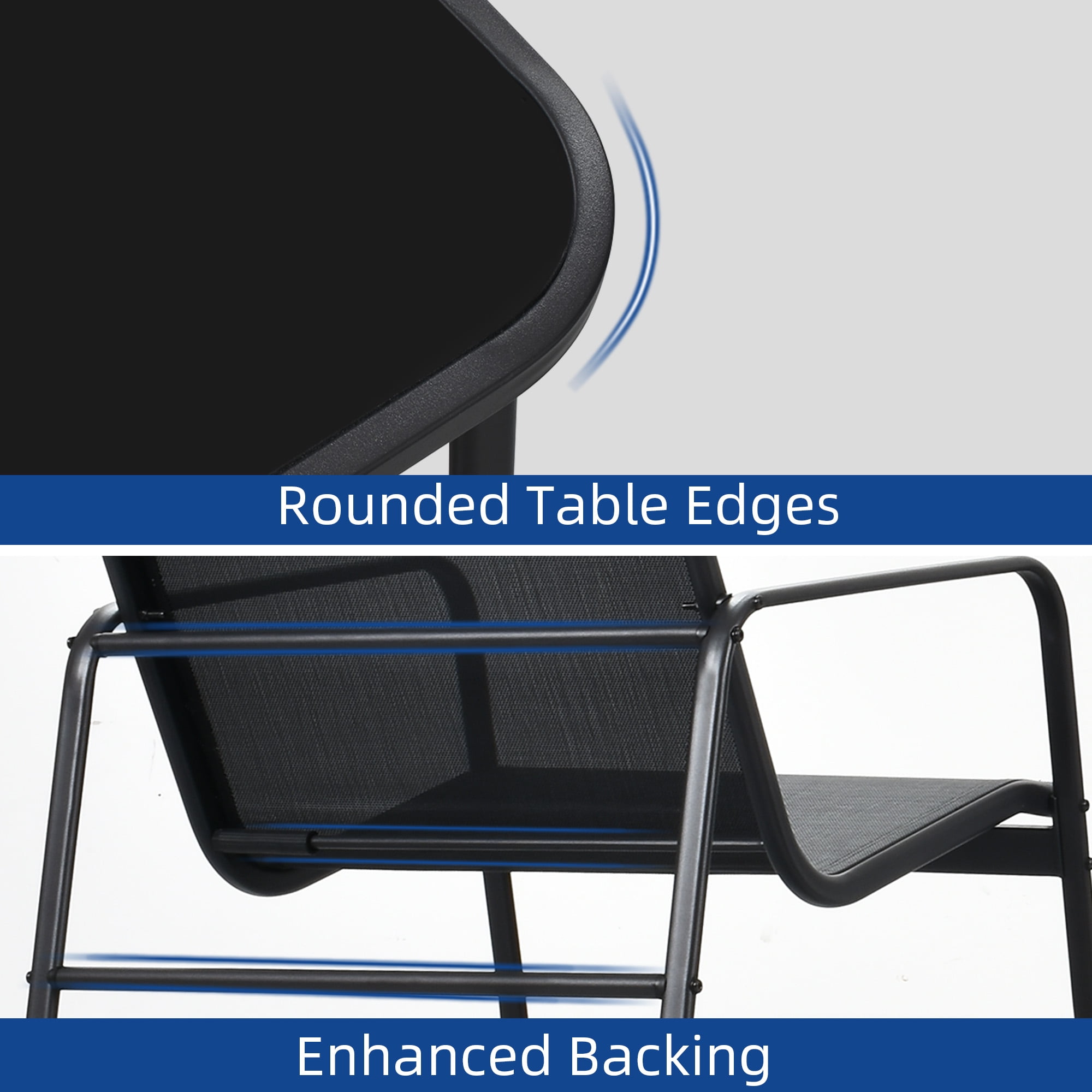 Uforic 4 Pieces Outdoor Furniture Set Patio Textilene Steel Conversation Set, Rocking Bistro Set with Loveseat Glass Table - Black
