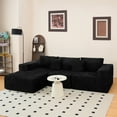 thumbnail image 5 of SEENYOO 112.99" Cloud Couch, L Shaped Sectional Sofa, Plush Corduroy Modular Deep Seat, Upholstered with Right Facing Chaise, No Assembly, for Living Room Bedroom, Black, 5 of 14