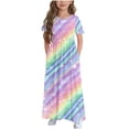 thumbnail image 2 of JUSLIO Girls Pleated Dress with Pockets Crew Neck Short Sleeve Casual Dresses Size 4-5 Y, 2 of 3