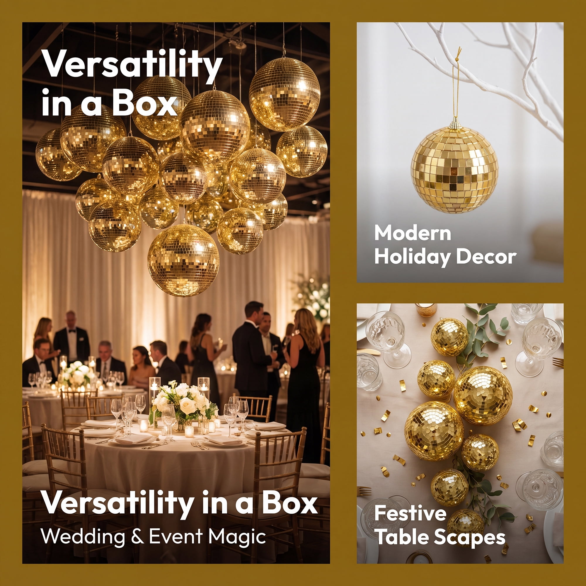 Unique Bargains 10Pcs Mirror Disco Balls for Hanging Sphere Orbs Gold 1.6"x1.6"x1.6"