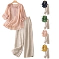 thumbnail image 2 of Linen Sets For Women 2 Piece 2026 Summer Outfits for Seniors Women Boho Lounge Set Peasant Dress Beach Vacation Clothes,Pink XL-4, 2 of 8