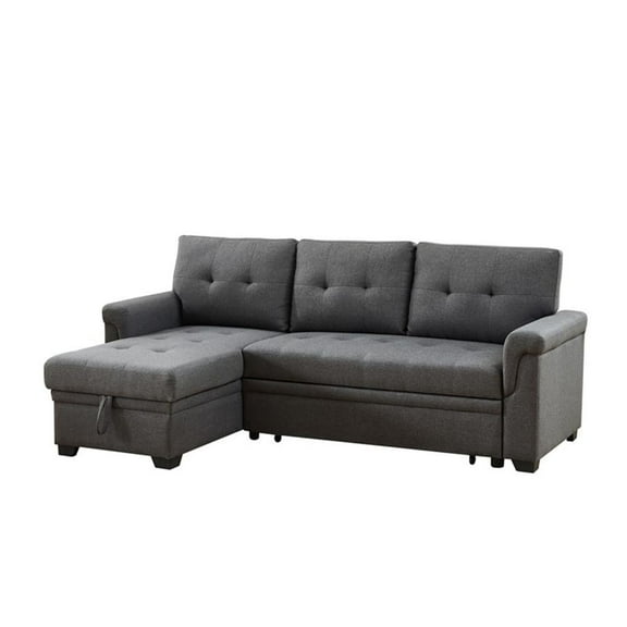 Bowery Hill Dark Gray Fabric Reversible Sleeper Sectional with Storage Chaise