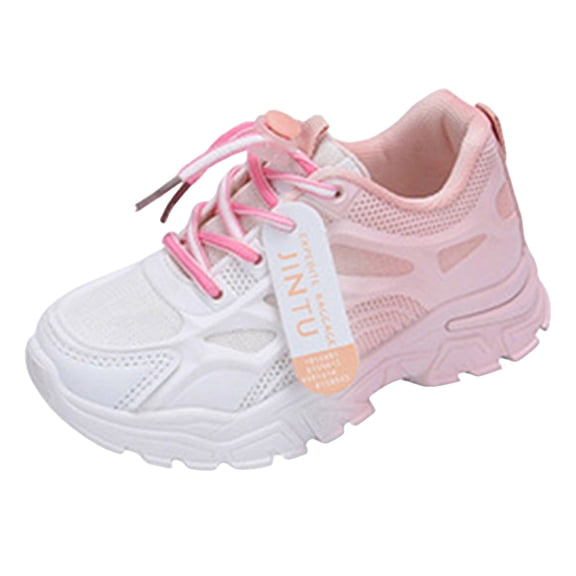 WNVMWI Toddler Girls Mesh Platform Sneakers Kids Lace Up Running Shoes Children Casual Non Slip Walking Sneaker Pink Sizs 12.5