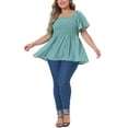 thumbnail image 2 of Agnes Orinda Women's Plus Size Summer Tops Square Neck Short Sleeve Ruffle Hem Casual Loose Blouse 1X Green, 2 of 6