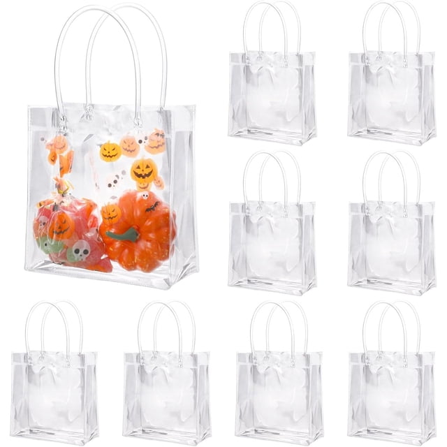 50 piezas Bolsa de Plástico de PVC Transparente, Bolsas de Plástico de PVC Transparente con Asa, Bolsas de Compras Reutilizables para Compras, Cumpleaños, Boda, Favores de Fiesta