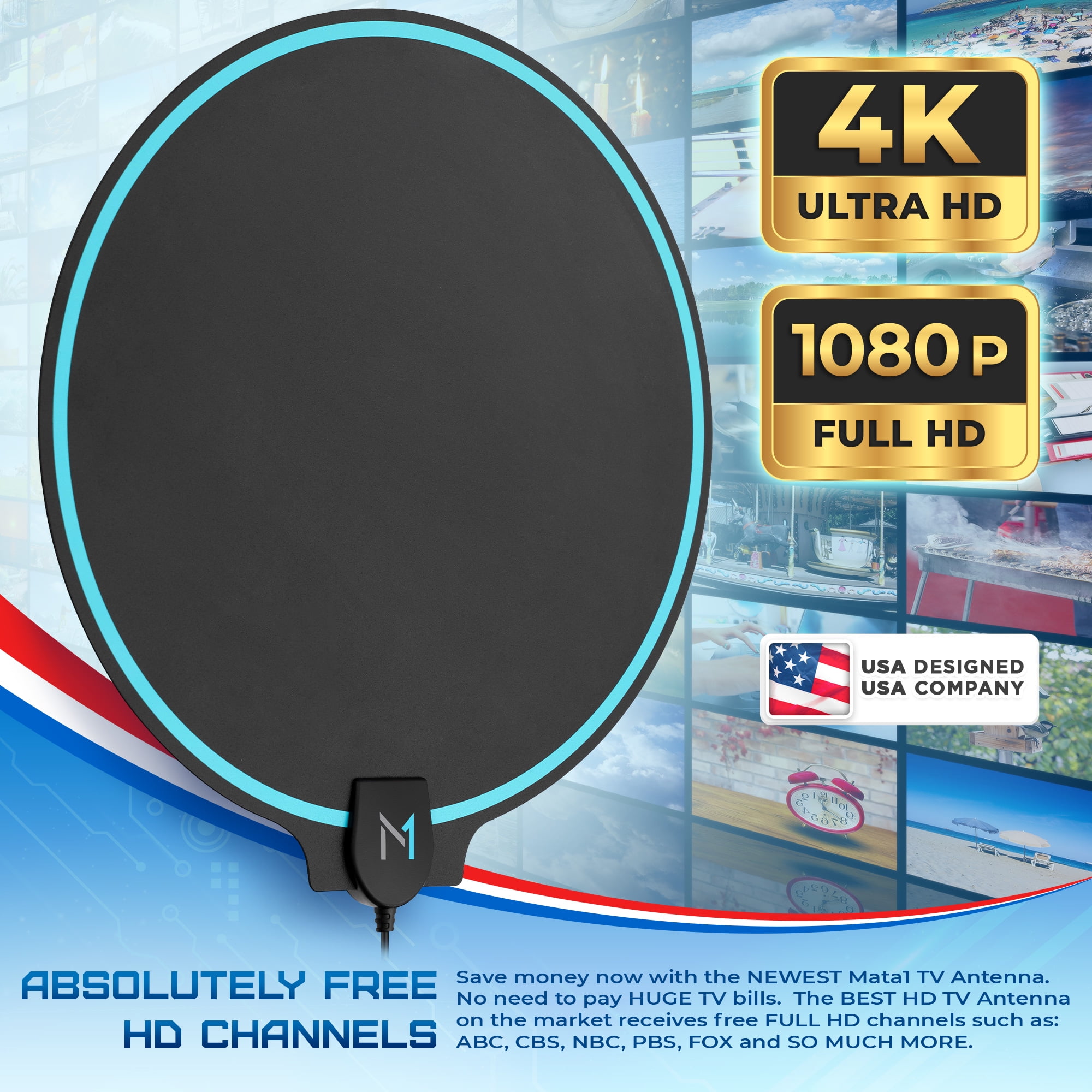 250 Mile Long Range Signal Reception HDTV Indoor Digital Antenna [Early Release 2025 Chipset], 16.4 ft Coax Cable + Signal Amplifier Booster & USB Adapter by Mata1-USA