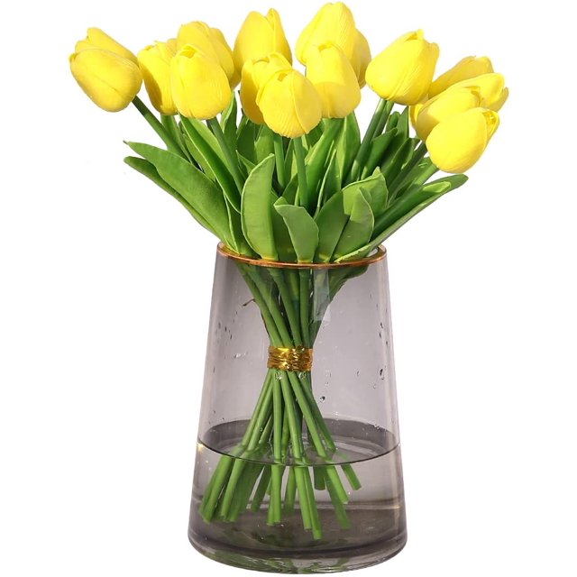 RV 20 piezas de tulipanes artificiales de látex de tacto Real, flores de tulipanes falsos, ramos de boda para decoración del jardín del hogar, color amarillo Rojo Verde
