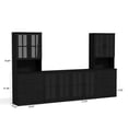 thumbnail image 3 of RichYa Kitchen Pantry Cabinet Set of 4,111" W Buffet Sideboard Coffee Bar with Glass Door Hutch,Modular Storage Cabinets with Shelves & Drawers for Dining Room,Black(CGGC), 3 of 10