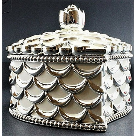 Silver Plated Jewelry Box Vintage Design Treasure Jewelry Box Valentine Heart Shape White Silver Organizer KT00044 ()