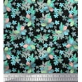 thumbnail image 1 of Soimoi Black Heavy Canvas Fabric Leaves & Periwinkle Floral Print Fabric by Yard 58 Inch Wide, 1 of 3