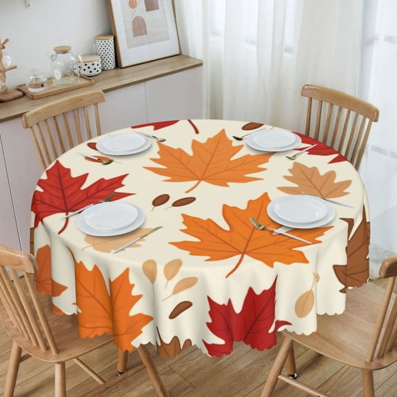 Fall Maple Leaf Ditsy Round Tablecloth Waterproof Oil Proof Spill Proof Table Cloth 70" for Camping, Dining, Indoor and Outdoor Table Cover