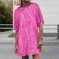 thumbnail image 6 of Women's Neck Dress for Women V Neck Shirt Dress Sparkly Half Sleeve Loose Party Club Cocktail Dress, 6 of 9