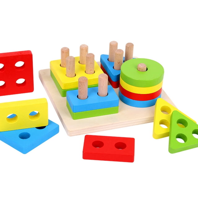 Vogacara Juguete educativo de madera, juguetes cognitivos interesantes, bloques de construcción portátiles coloridos, modelo único de ladrillo Juguetes Educativos Vogacara FN000039-00B