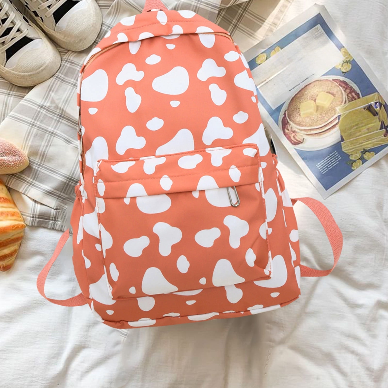 Nkmbld Travel Backpacks for Adults Cute Cow Print Backpack Fashionable and Versatile Large Capacity Backpack, Orange